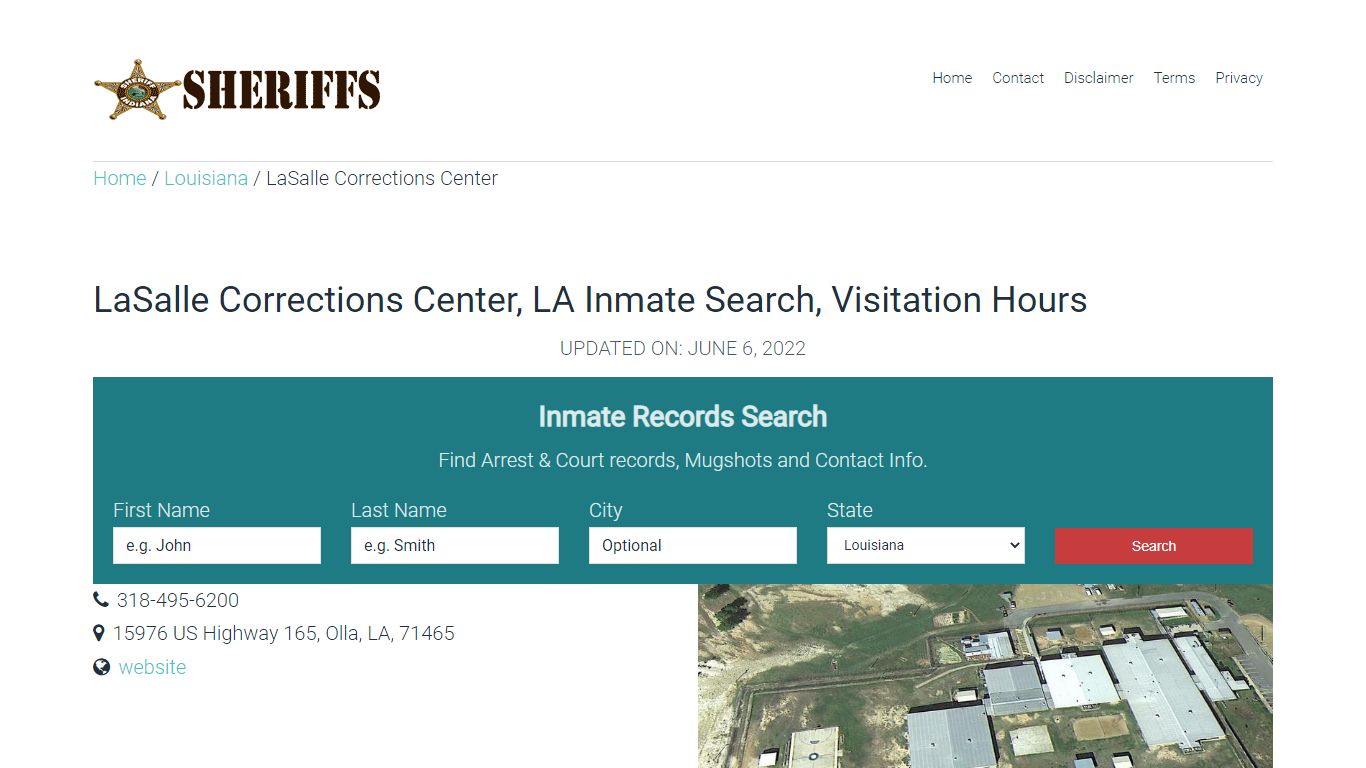 LaSalle Corrections Center, LA Inmate Search, Visitation Hours